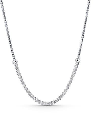 Amberta Lumini Damen 2.4 mm Tennis Halskette aus 925 Sterling Silber mit Zirkonia: Silberne Pop Corn Tenniskette