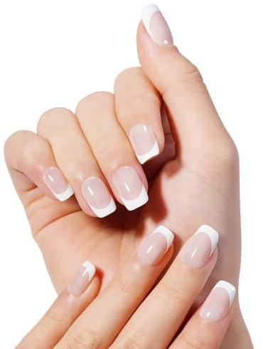 TOMICCA 24PCS Nägel zum Aufkleben, Press on Nails Square Kurz, French Gel Kunstnägel Nägel, DIY Nail Art Zuhause, Fingernägel Nails für Frauen und Mädchen