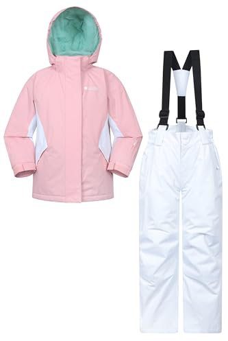 Mountain Warehouse Kids Ski Jacket & Trousers Set - Snowproof Ski Outfit, Front Pockets, Fleece Lined Skiwear, Integrated Snowskirt - Best for Winter Snowboarding Light Pink (01) Kids Size 3-4 Years