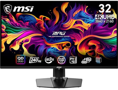 MSI MPG 321URX QD-OLED 31,5 4K UHD Gaming Monitor - Pannello OLED Quantum Dot 3840 x 2160, 240Hz / 0,03ms, 99% DCI-P3, ΔE≤2, DisplayHDR True Black 400, KVM, RGB - DP 1.4a, HDMI 2.1, USB Type-C