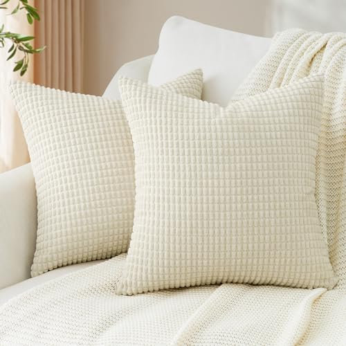 Topfinel Kissenbezug 30x30 Creme Kordsamt 2er Set Maiskorn Muster Kissenbezüge Kissenhülle Dekokissen Sofakissen Nackenkissen Kopfkissen Couchkissen Zierkissenbezug Deko Kissenhüllen Wohnzimmer