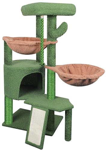 TWDEPART Árbol Trepador para Gatos Con Postes Rascadores, Centro de Actividades, Muebles Con Condominio y Dos Hamacas, Verde