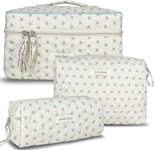 TOPALL Trousse de Toilette Femme Voyage,Trousse Maquillage,Matelassée Trousse Toilette XL,Pochette Maquillage Grande Capacité Voyage Motif Floral pour Femme Fille