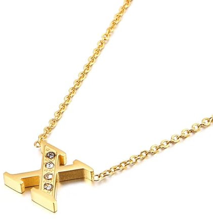 Homxi Halskette Gold Anhänger Mädchen,Kette Mädchen Edelstahl mit Anhänger Buchstabe X mit Zirkonia Anhänger Halsketten Gold