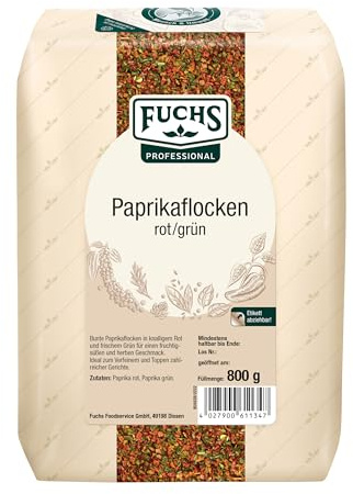 Fuchs Professional - Paprikaflocken rot/grün | 800 g im großen Beutel | Bunte Mischung aus roten und grünen Paprikaflocken | Zum Verfeinern und Toppen von Gerichten