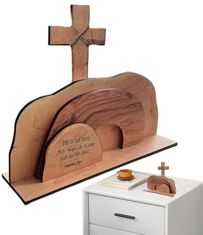 Osterkrippe Holz, Osterszene Hölzern Dekoration, Handgefertigte Jesus Krippe, Auferstehungs Osterszene Aus Holz, Für Die Präsentation Auf Kaminsimsen