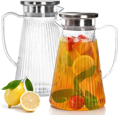 Cididu 2 Pack Plastic Pitcher with Lid, 1.5 Litre Clear Water Pitchers, Unbreakable Tea Pitcher Carafes with Handle, BPA-Free Fridge Water Jug Container for Lemonade Juice Milk Drinks, Easy to Clean