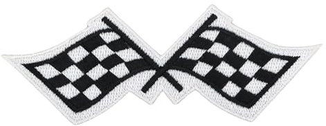 Flagge Schwarz Weiß kariert Aufnäher zum aufbügeln oder aufnähen Bügelbild Aufbügler für Kleidung gestickter Bügelpatch Applikation Racing Rennen Patch Größe 12,0 x 4,5 cm