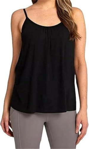 AFGQIANG Loose Fitting Tank Top with Built in Bra, Built in Bra Tank Tops for Women, 2024 Summer Casual Adjustable Spaghetti Strap Camisole (UK, Alpha, 3XL, Regular, Regular, Black)
