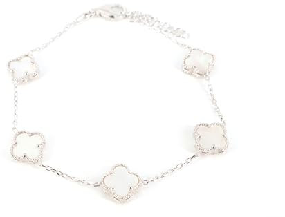 HOILY’S Armband Damen Weiß Vier Blätter Klee Schmuck in 925 Sterling Silber