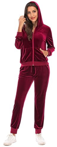 Generico Tuta Donna Tuta Sportiva Donna Velluto Tuta da Ginnastica Due Pezzi Casual Casa Pigiama Set con Giacca a Zipper e Pantaloni Lunghi Primavera Autunno Training Sportwear Comoda