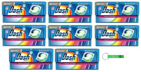 Dash Pods Salva Colore Lot de 8 flacons de lessive en capsules, 31 lavages – Garantit une propreté irréprochable contre les taches + porte-clés Beni Culinari gratuit