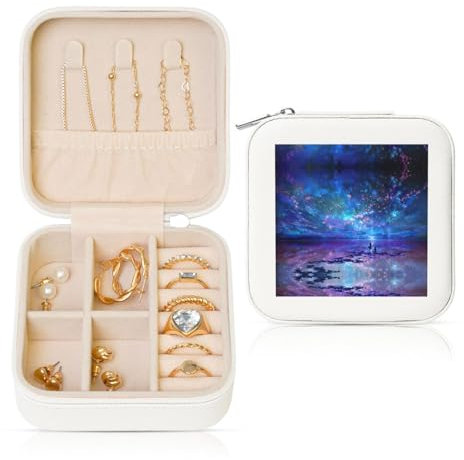 JEJEA Schmuckkästchen aus Leder mit Nordlichter-Aufdruck, für Damen, Schmuck-Organizer, Schmuckaufbewahrung, Geschenk für Frauen
