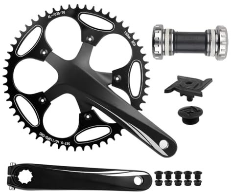 QUYCOIU Rennrad Kurbelgarnitur 170mm 130BCD 50/52/54/56/58/60T Singlespeed Kettenblatt Rund Hohl Integriert Kettenradgarnitur Mit Tretlager Kurbelarm-Satz 11Speed Aluminium-Legierung Schwarz(60T)