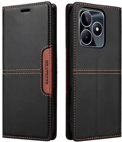 Netany Compatible con Funda para teléfono OPPO Realme C53 / Realme C51 / Realme Note 50,Funda Protectora de Soporte Plegable de,con Bolsillo [Cierre magnético] Cartera Flip Funda de teléfono (Negro)