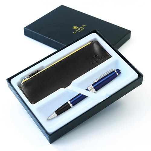 AT Cross Coventry Tintenroller in Geschenkbox mit schwarzem Etui mit Reißverschluss, schwarzer Lack mit Chromrand
