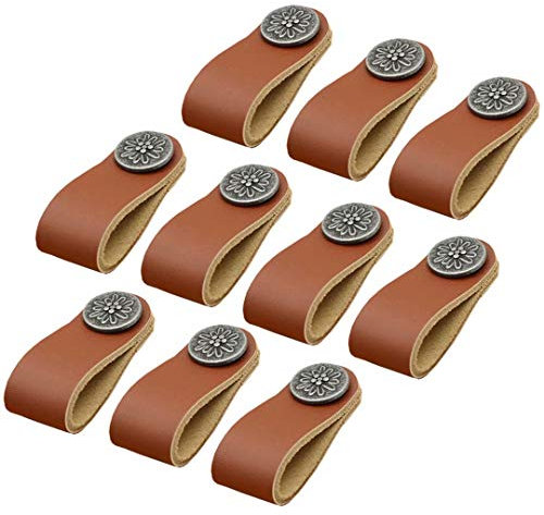 ZPECIAL Möbel-Türgriffe, Leder, Schubladengriffe, Vintage-Leder-Türknäufe für Küchenschränke, Kleiderschrank, Kommode, 10 Stück