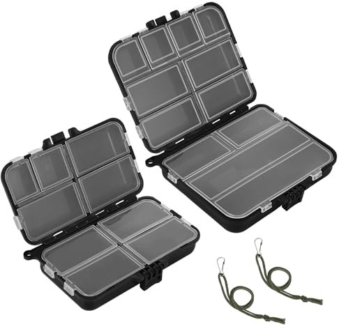 2 Stücke Köderbox Angeln,Tackle Box Angeln,Angelbox,Angel Boxen, Angelboxen,Tackle Box,Angelköder Box,Waterproof Angel Köder Box mit Verstellbaren Einzelfächern Geeignet für Angel Zubehör(Schwarz)