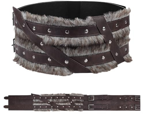 nbeads Mittelalterlicher Wikingergürtel, Ledergürtel Taille Rüstung Pelz Rüstung Ritter Gürtel Vintage Wikinger Korsett Gürtel für LARP Krieger Kostüm Cosplay, Kokosnussbraun