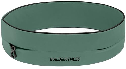 Build & Fitness Running Belt, Flip Waist Belt, Key Clip, Running Phone Holder, Running Pouch for Men and Women, Fits All iPhone's, Samsung's (Khaki, XS)