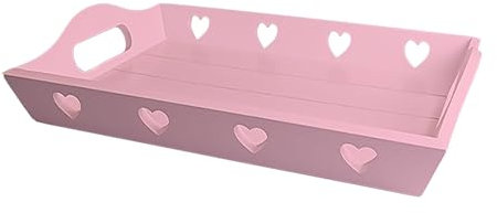 ADEPTNA Wooden Serving Tray Rectangular Home Breakfast Drinks Dinner Tray with Heart Cut-Out Handles Anti-Slip Durable Reusable for Home Kitchen Parties Outdoor Use Gift Mother Loved Ones (PINK)