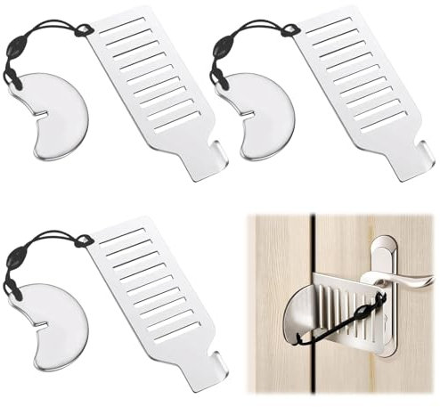 ExcellaElite 3 PCS Portable Door Lock for Travelling, Hotel Door Lock Travel Safety, Travel Door Lock Latch Without Drilling for Home Hotel Apartment School Personal Protection