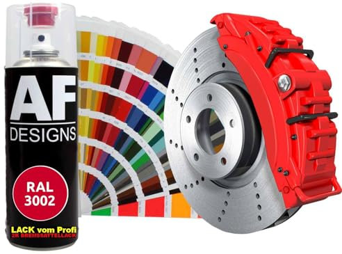 Alex Flittner Designs 2K Bremssattellack RAL Spraydose hitzebeständig 300° Bremssattelfarbe Hochwertiger Lack für Bremssättel, Bremsen und Autozubehör - 400 ml (RAL3002 Karminrot)