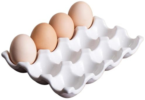 Ceramic Egg Holder, 12 Cups Heat-Resistant Ceramic Egg Tray, Easy to Clean Decorative Storage Tray for Countertop Kitchen Fridge