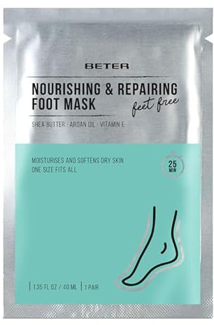Beter - Mascarilla hidratante de pies Feet Free, con Urea, Manteca de Karité, Aceite de Argán y Vitamina E, Calcetines hidratantes, Repara, nutre y suaviza, Para pies secos y agrietados