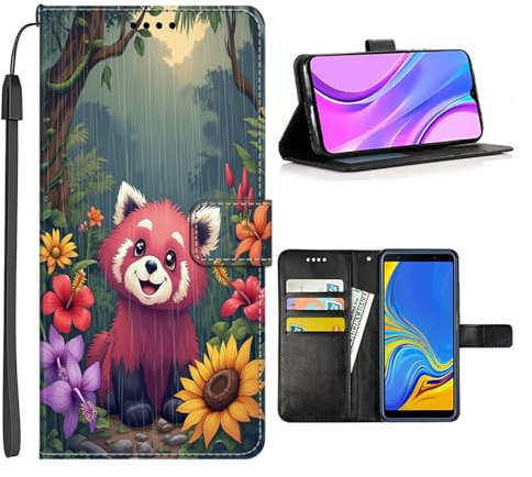 ZHONGWEI Geldbörse Telefon Case kompatibel mit OnePlus Nord 2 5G Nord N10 Nord N100 Nord N20 7Z mit rotem Panda-CQ6-es bietet Allroundschutz für Ihr Telefon