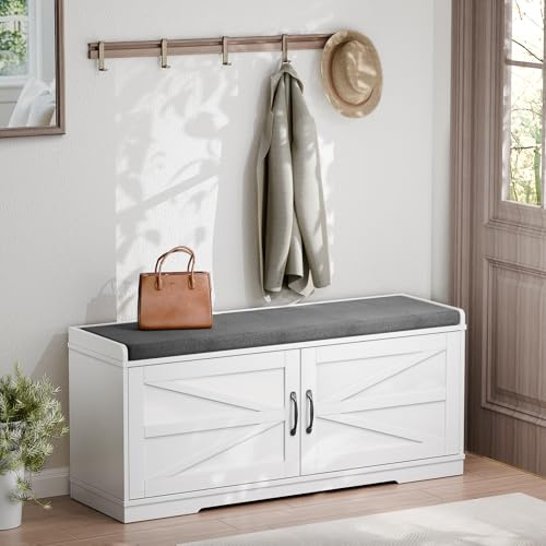 Gyfimoie Shoe Storage Bench with Seat, Shoes Cabinet with Doors, 35 x 100 x 50 cm, Load Capacity 150 kg, Shoe Rack Bench for Hallways, Living Room, Bedrooms and Corridors, White