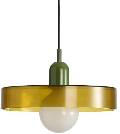 HJXDtech 35cm Lampada a Sospensione Rotondo in Vetro Colorato e Finitura Verde, Vintage Moderna Lampadario Sospeso da Soffitto E27 per Cucina, Sala da pranzo, Salone (Verde Traslucido)