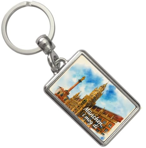 speecheese München Aquarellgemälde Schlüsselanhänger i mog di Lustiger Spruch für München-Liebhaber