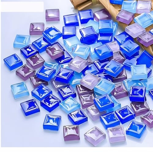 1kg Mosaiksteine aus Glas ca.1200 Stück Glasmosaiksteine zum Basteln Set mit Pinzette Handschuhen Mischschale Löffel & Schwamm für DIY Basteln, Heimdekoration & Kunstprojekte (Die blaue Donau)