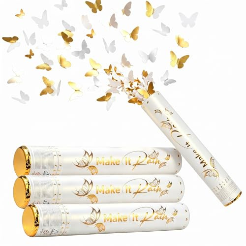 Konfetti Kanone - 4 Stück 30cm Konfettikanone, Poppers mit Schmetterlingen, Parteien Confetti Kanone, Papier Konfetti Shooter für Geburtstagsfeiern Hochzeiten Jubiläen Babypartys Feiern Party-Zubehör