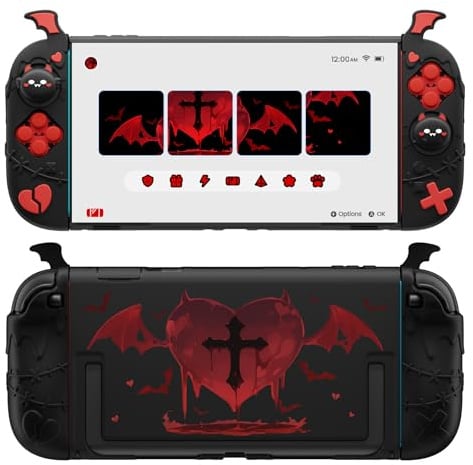 playvital Schutzhülle für Nintendo Switch 2, Ergonomische Silikon Griffhülle + Dockbare Hard Hülle für Nintendo Switch 2 mit Joystick-Kappen & Sticker, Stoßfestes Case (Kawaii Gothic Imp, Schwarz)