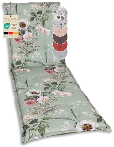 GO-DE Textil Bequeme und attraktive Polsterauflagen für Gartenliegen (Einzelset, Orchidee Salbei, Liegenauflage)