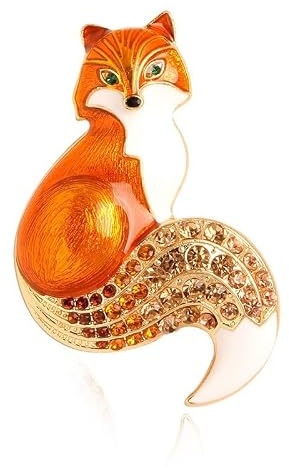 OATHCAF Florale Emaille Fuchs Brosche aus Zinklegierung Kristall Anstecknadel niedlicher Tierschmuck für Damen Jacken Taschen Charm