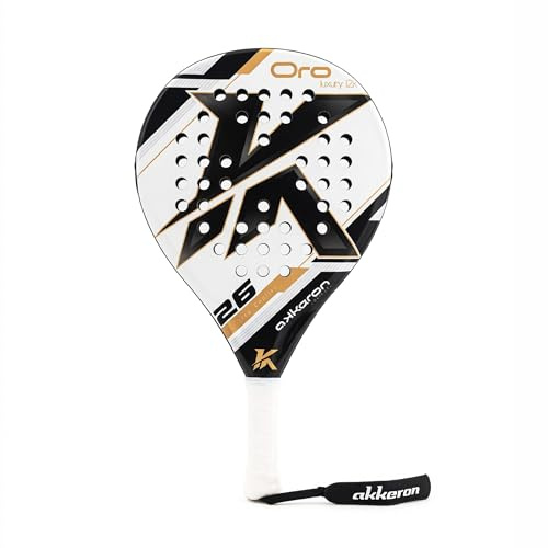 Akkeron Oro 26 Luxury 12k, Pala de Pádel, Carbono 12k Impact, Color Blanco y Negro, Control Intermedio-Avanzado