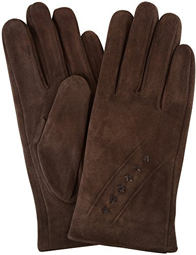 Damen Wildleder-Handschuhe mit Fleece-Futter und Kreuzstich-Design Gr. Medium, braun