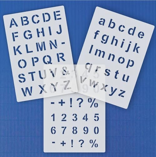 3 teiliges Schablonen Set Nr.4 | Alphabet Druckbuchstaben groß 3cm, passende Buchstaben klein und Zahlen