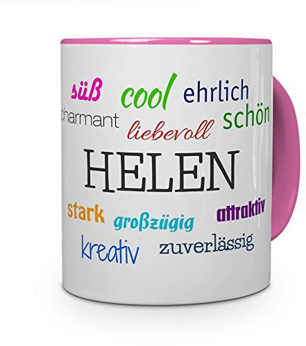printplanet Tasse mit Namen Helen - Positive Eigenschaften von Helen - Namenstasse, Kaffeebecher, Mug, Becher, Kaffeetasse - Farbe Rosa