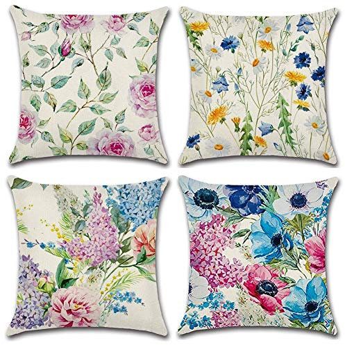 Gspirit peonia crisantemo 4 Pack Cuscini per divani Decorativo Cotone Biancheria Cuscino copricuscini Divano Caso Federa per Cuscino 45x45 cm