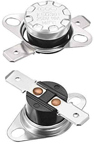 sourcing map KSD301 Thermostat 140°C/284°F 10A Normally Closed N.C Adjust Snap Disc Temperature Switch for Microwave,Oven,Coffee Makers 5pcs,Bakelite Material