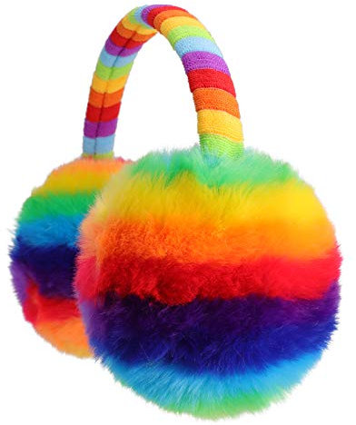 Zeltauto Kids Earmuff Winter Ear Warmer for Girls Boys Plush Furry Soft Adjustable Headband Cute Rainbow Colorful Outdoor Windproof (Furry 1)