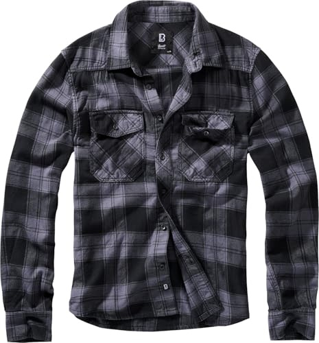 Brandit Check Shirt Camicia da Uomo in Flanella, Nero + Stee, L