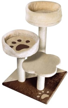 Cat&rina Arbre à Chat Vertical Giardino – Poteau à gratter en sisal – Structure à Trois colonnes 51 x 51 x 70h cm – Jouet et Niche résistante – Couleur Beige