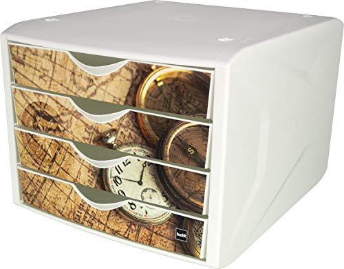 Helit H6129675 - Schubladenbox „the chameleon“, 4 Schubladen, für Format DIN A4, Weltkarte, 1 Stück