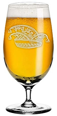 Deitert Leonardo Bierglas 390ml Ciao+ mit Narrenkappe – Bierglas mit Gravur und Narrenkappe, Glas mit Namen oder Widmung, Teqton Qualität