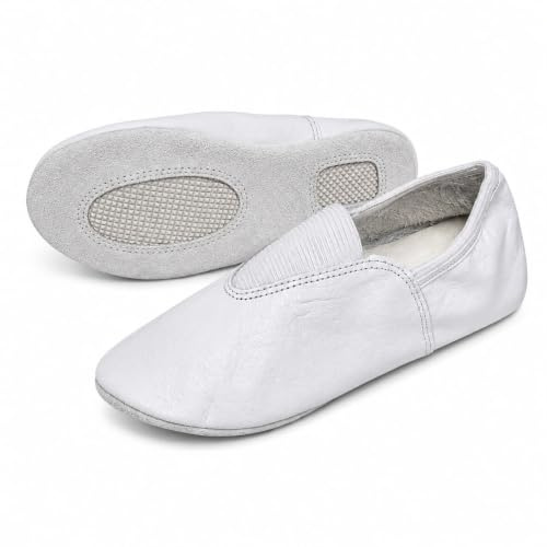 Gymnastikschuhe Trainingschuhe Yoga Trampolin Tanzschuhe Workout Schuhe Weiche Sohle Reines Leder für Mädchen Damen Kinder Erwachsene Größe Weiß, Weiß - weiß - Größe: 30 EU